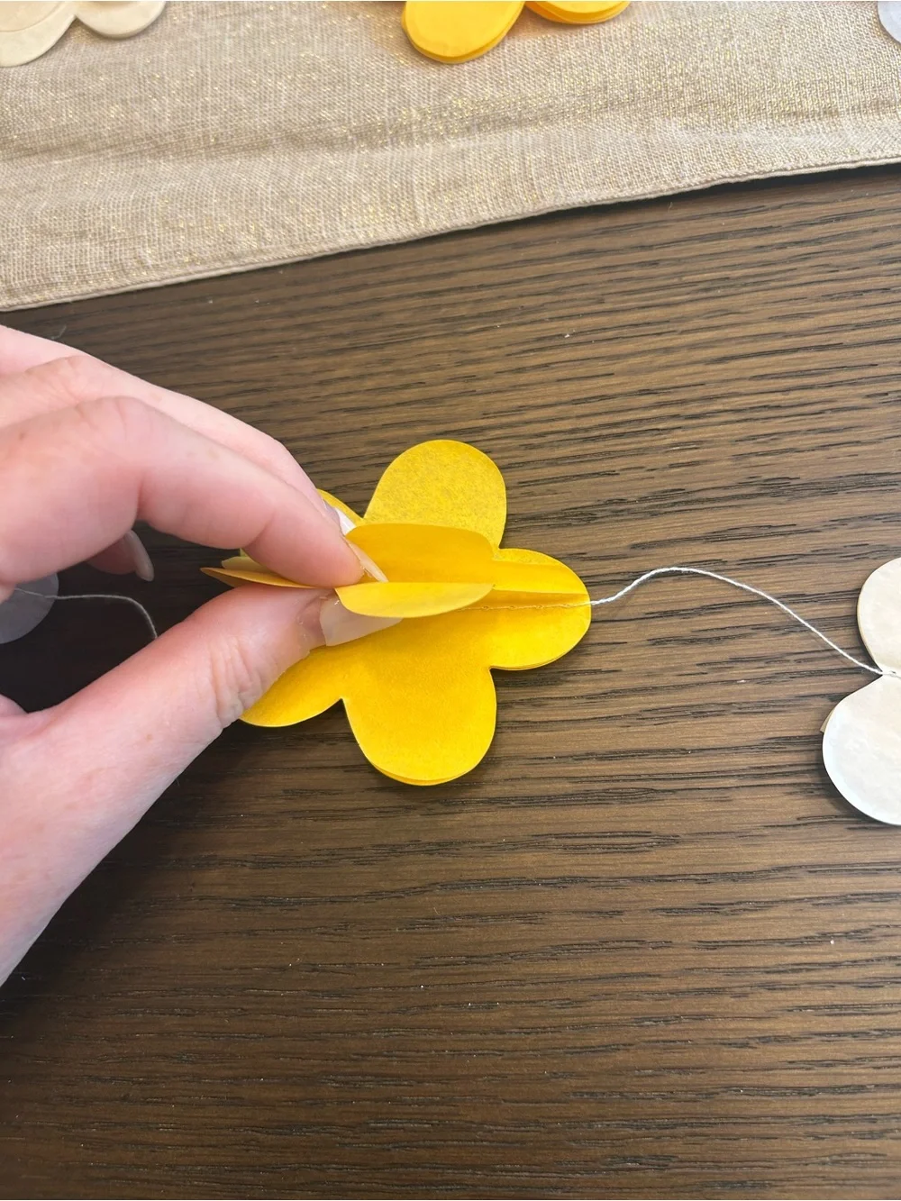 3D Paper Flower Garland Set – Yellow Ivory Gray – 3 Strands Party Decor
